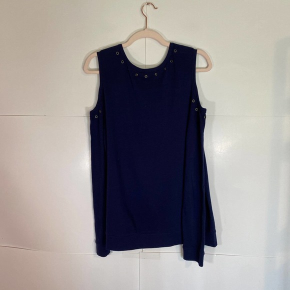 Soft Surroundings Cold Shoulder Top Sz M Knit Navy Blue Grommet Long Sleeve - Picture 5 of 8